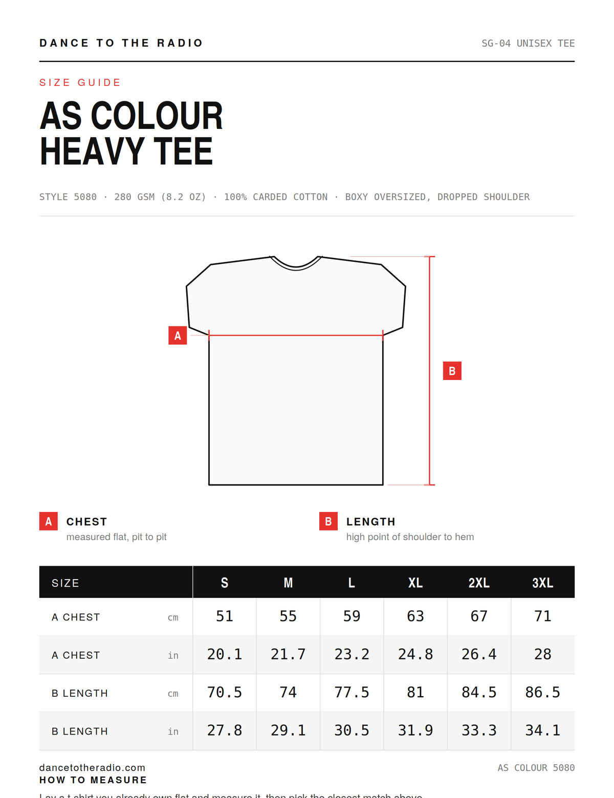 AS Colour Heavy size guide