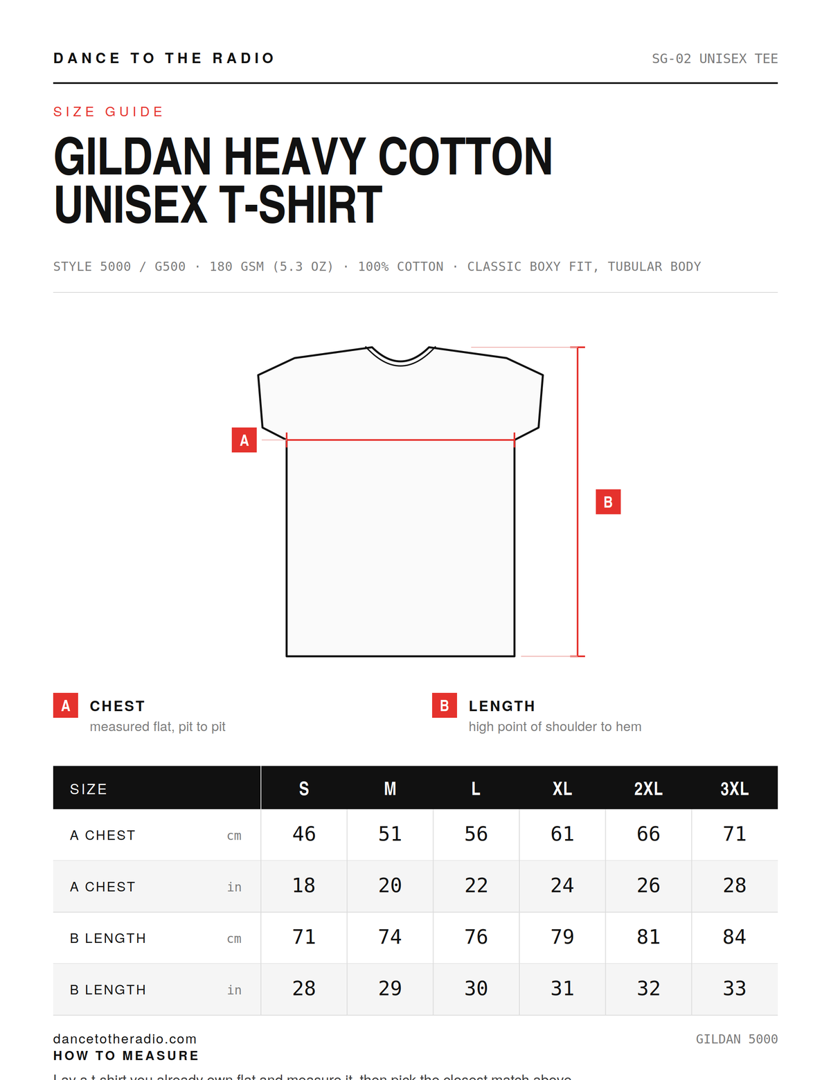 Gildan Heavy size guide