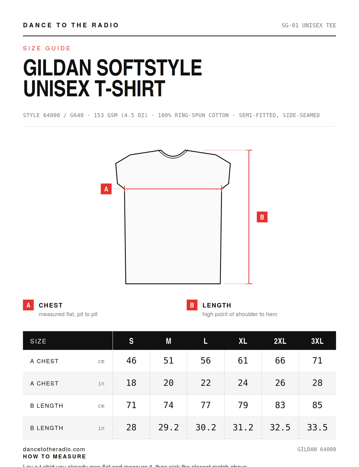 Gildan Standard (Softstyle) size guide